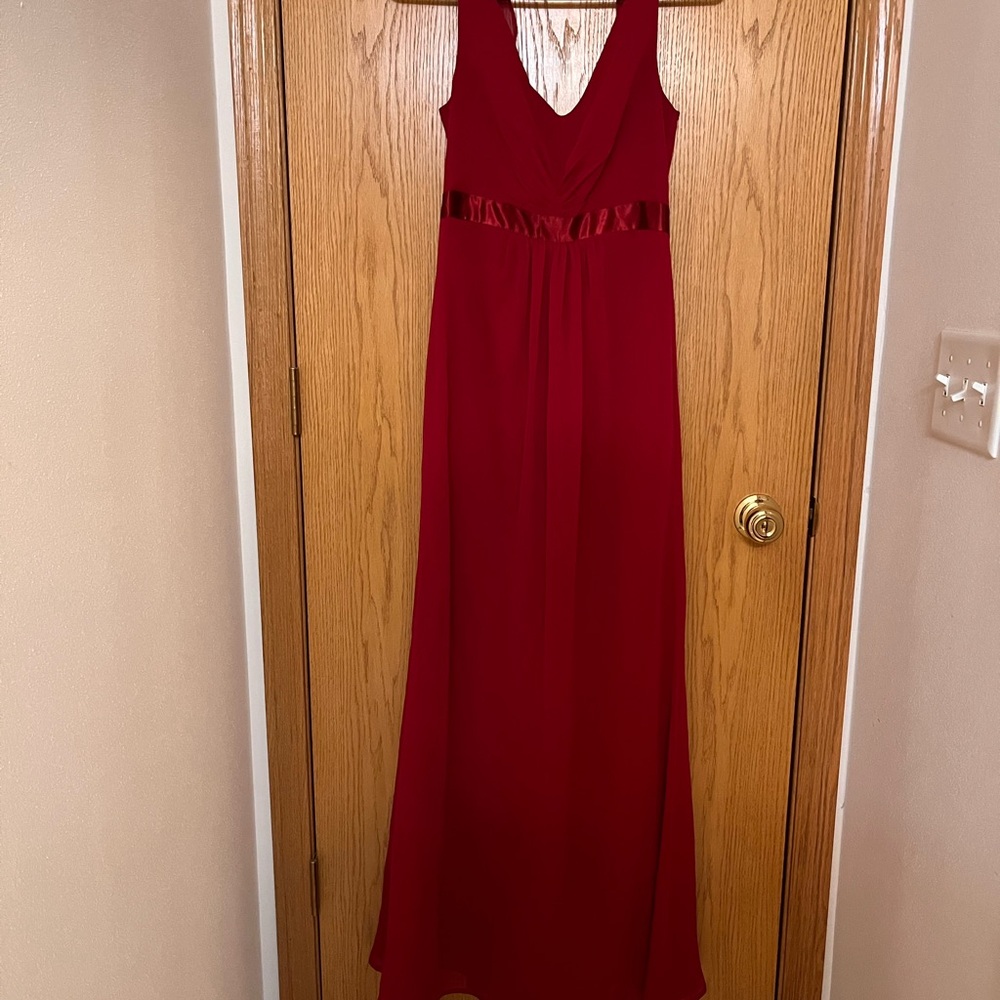 David's Bridal Vibrant Red Ruffle Maxi Dress